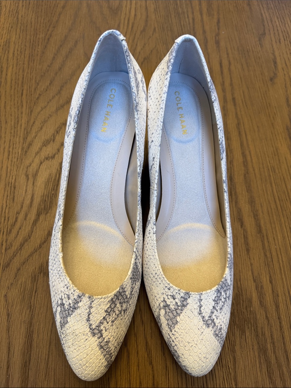 Cole Haan Women's Snake-Print Wedges in White and Gray